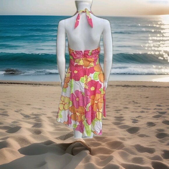 Lilly Pulitzer Willa Halter Top Dress Sz 8 Pink Bright Floral A Line Sundress - Picture 2 of 9